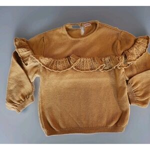 Zara Girl's Mustard Sweater Ruffles Key Hole On‎ Back -  Size: 3-4 Years (104cm)